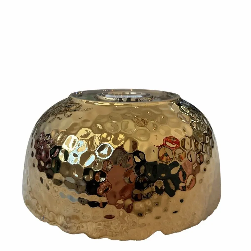 Hammered Gold Enameled Serving Bowl 8.5in Ceramic Chic Holiday Hosting NEW